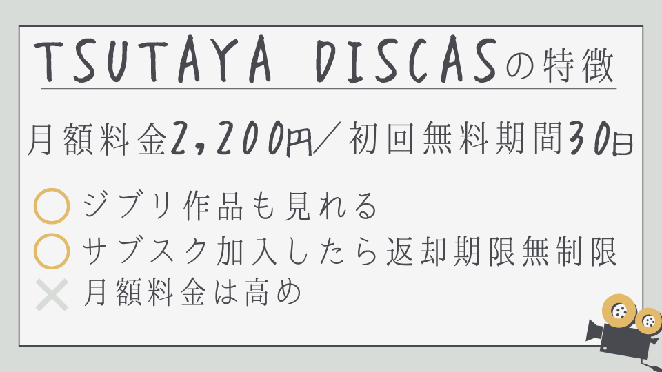 TSUTAYA DISCAS　ツタヤディスカス　宅配レンタルサービス　特徴　メリットデメリット