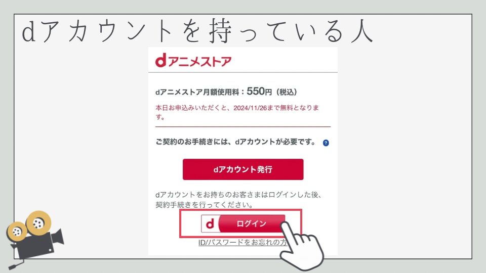 dアニメストア　登録方法　入会方法　やり方　dアカウントを持っている人